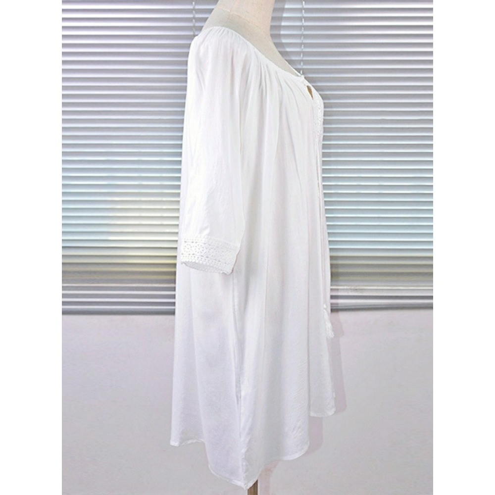 Boho White Tassel Fringe Tunic Beach Coverup - Picture 3 of 5